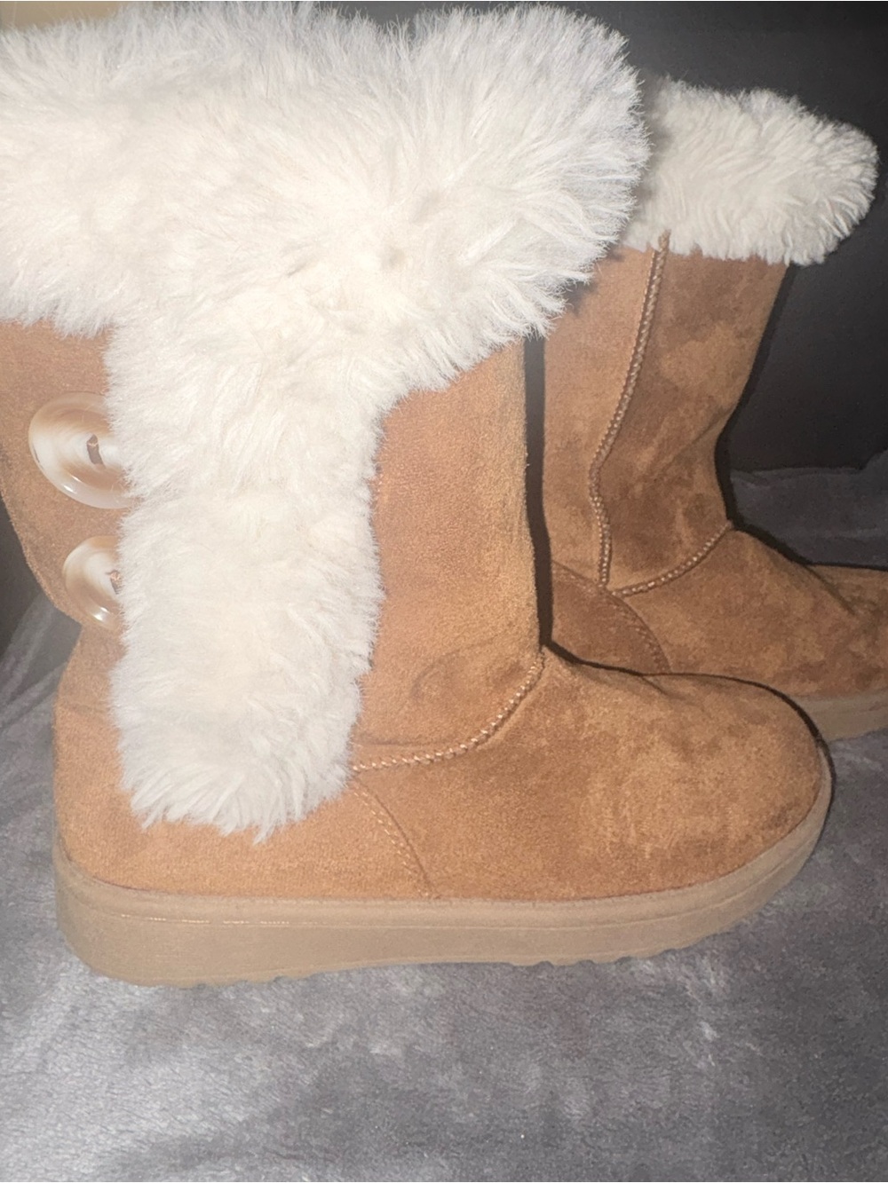 Kids Shearling-Lined Faux Suede Winter Boots- Never Worn - Chestnut
